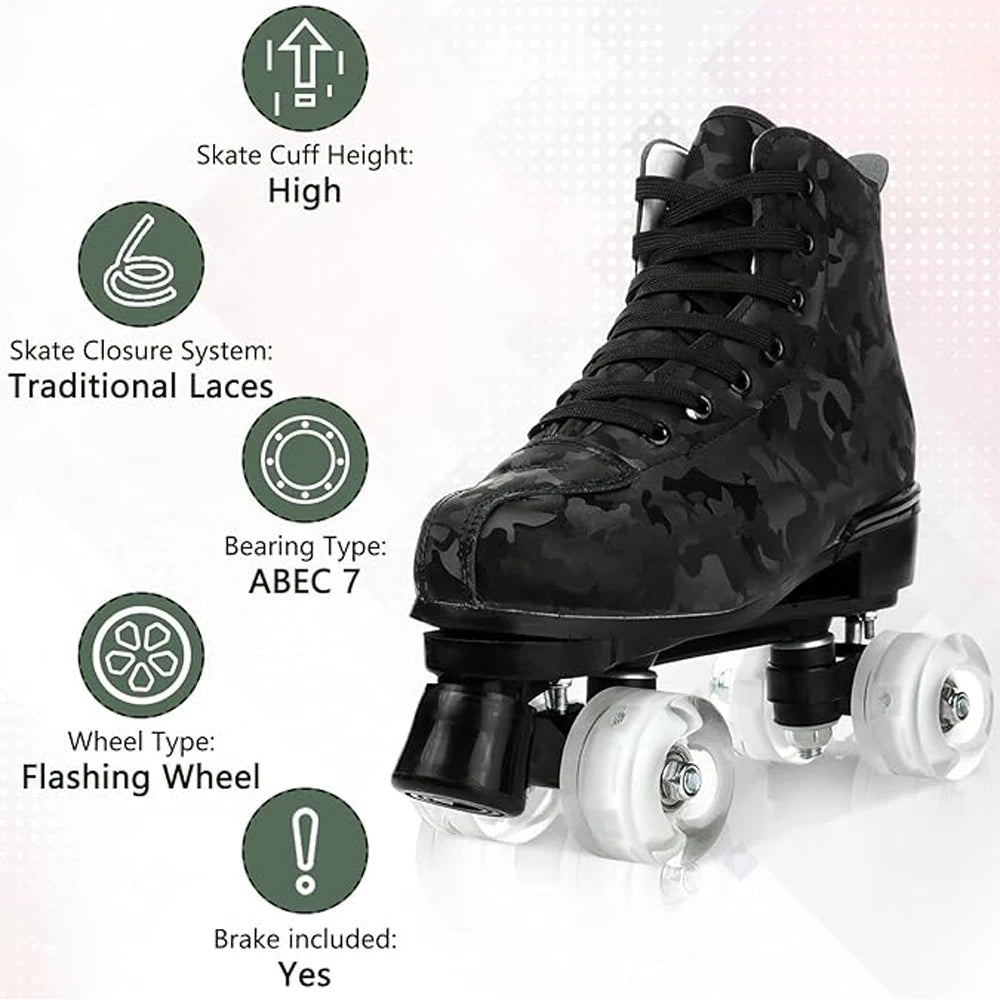 Outdoor Roller Skates Sports Double Row Skates Quad 4 Wheels Skating Women Flashing Roller Skates Shoes for Men Youth Boys Girls - silverfoxgoods